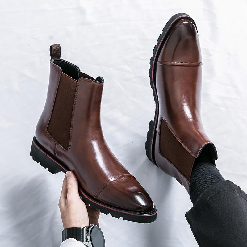 Herbst und Winter Spitz zulaufende Stiefel Übergröße Hohe Lederstiefel Rote Sohle Martin Stiefel Britisch lässig Chelsea Boots 46