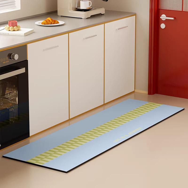 Kitchen Floor Mat Non-slip Carpet Oil-proof Waterproof PVC Leather Washable Kitchen Rug Fashion Minimalism Foot Mats