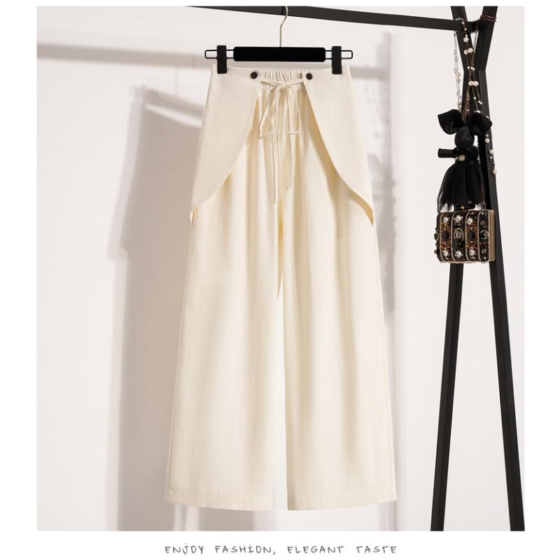 

DIMANAF 2026 Plus Size Summer Women Pants Elastic Waist Oversize Fashion Lady Casual Long Pants Solid Black 5XL бежевий