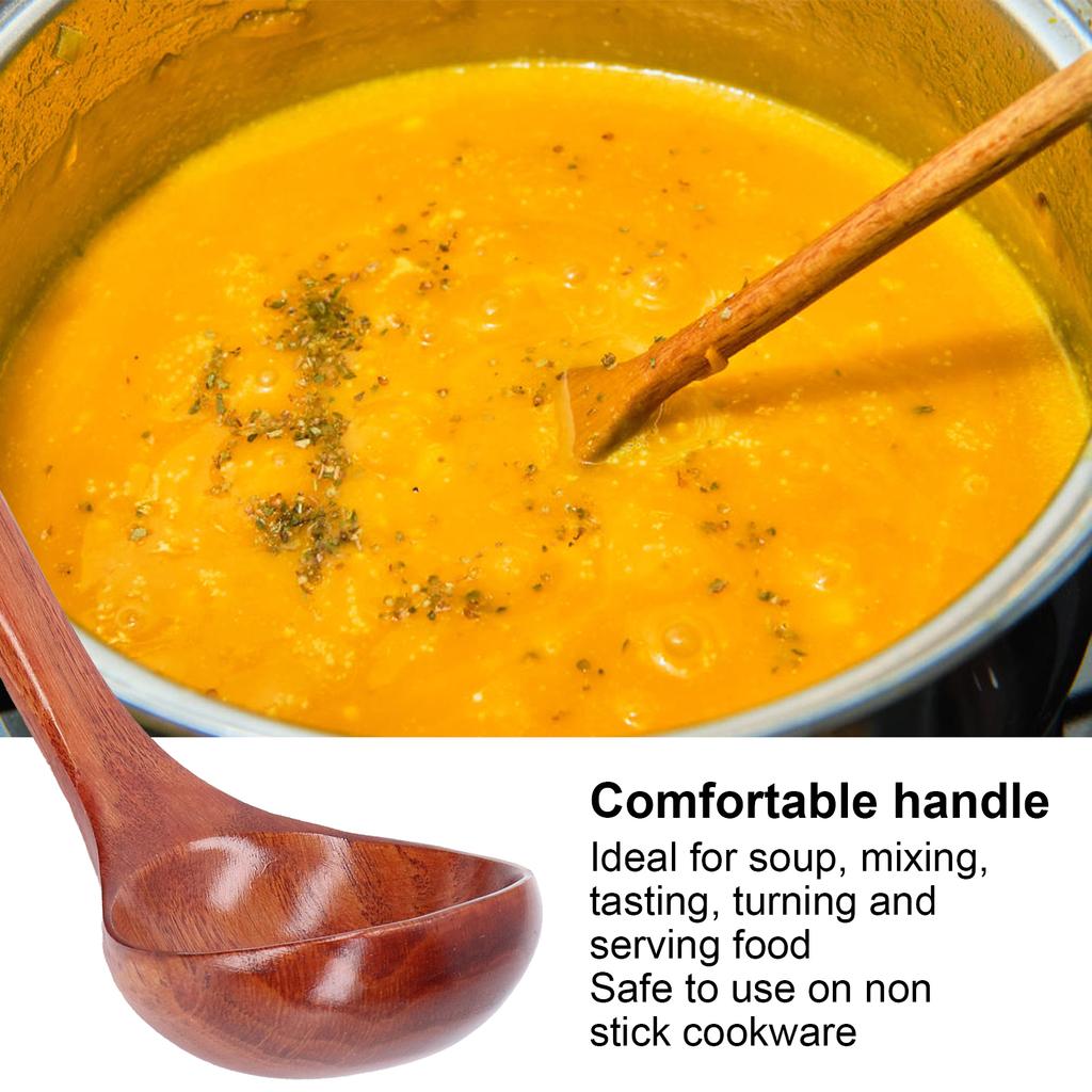 Wooden Spoon Multipurpose   Handle Wood Porridge Ladle for Kitchen Restaurant