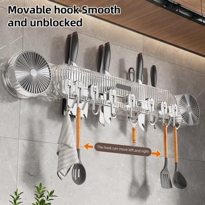 Organizzatore per Utensili da Cucina da Parete Ganci a Vuoto in Linea Appendi Utensili Senza Foratura Porta Coltelli con Ganci Regolabili per Spatole Asciugamani da Bagno