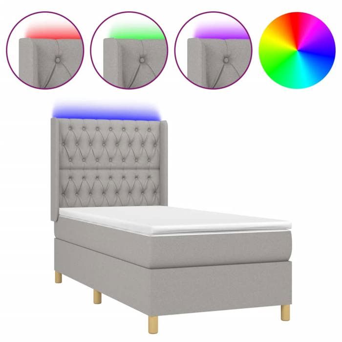 VidaXL Slatted Bed Base with Mattress and LED, Upholstered Bed, Single Bed, Adult Bed for Interior Bedroom, 3139077