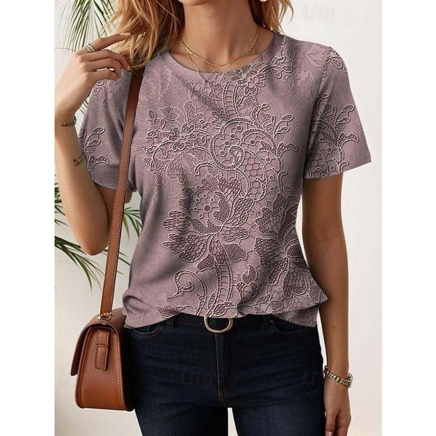 3D Print T Shirt Summer Fashionable Tee Minimalist Pattern Women's T Shirt Round Neck Short Sleeved Top