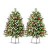Set Pom de Crăciun Artificial cu Inserție în Sol pentru Exterior, Pin Acoperit cu Zăpadă cu Fructe de Pădure și Conuri, Decor de Sărbători pentru Curte și Grădină