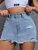 European & American Style Raw Hem Ripped Denim A-line Skort for Women