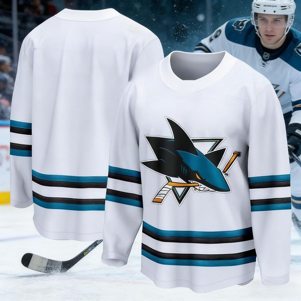 Maglia Sportiva da Hockey su Ghiaccio più Venduta 2026 Uomo Serie Squalo Stampata 3D Traspirante Asciugatura Rapida Bianco Manica Lunga Top Bambini