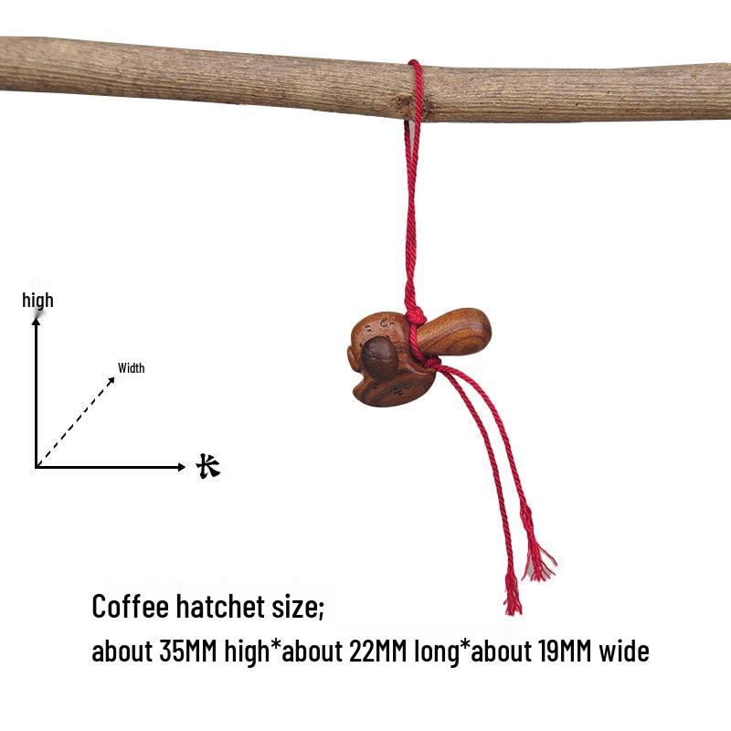 Peach Wood Coffee Bean Teddy Bear Heart Handbag Charm Pendant Keychain