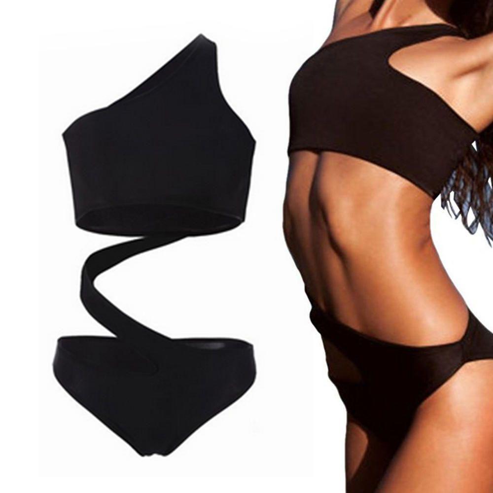 Elegant Sexy One Piece Women Hollow Swimsuit Bikini With Padded Swimwear Shoulder
