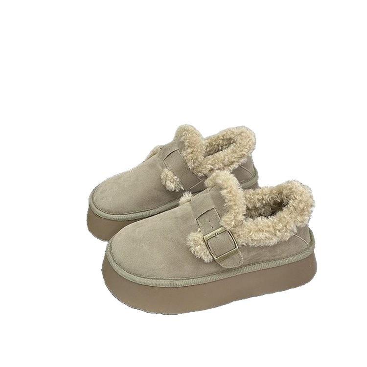 New Winter Platform Snow Boots Season Piled and Thickened Fluffy Warm Birkenstocks Cotton Shoes