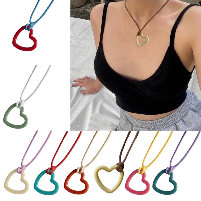 Sweet Hollow Heart Pendant Necklace Party Jewelry Fashion Statement Choker Simple Colorful Cord Collar Necklace