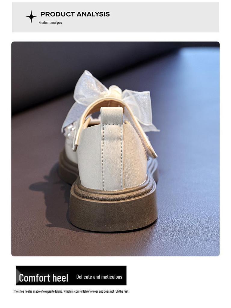 Chic Girls' White Princess Dress Shoes, 2025 Autumn Collection, Soft Sole Leather, Casual Elegance