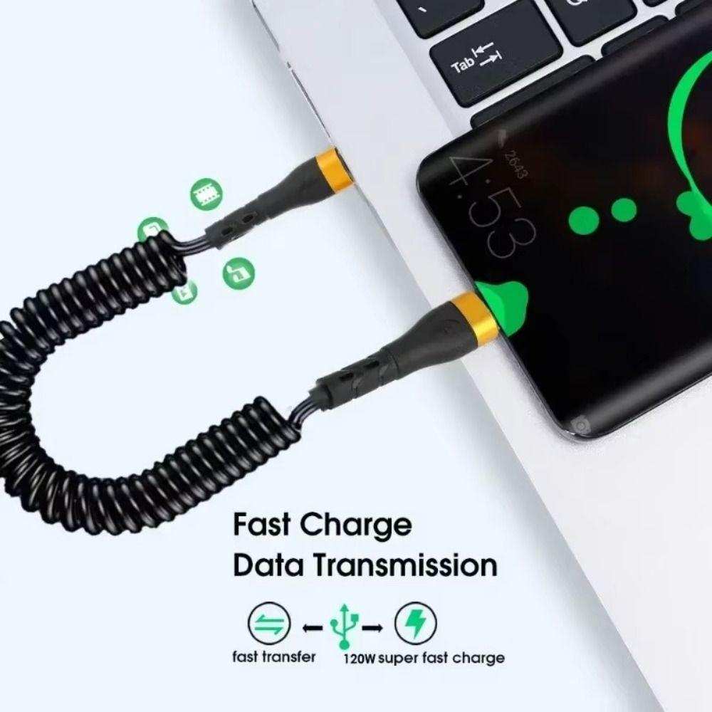 Type C To C Spring Data Cable Flexible Chargeing Wire Portable Mobile Phone Charging Cable