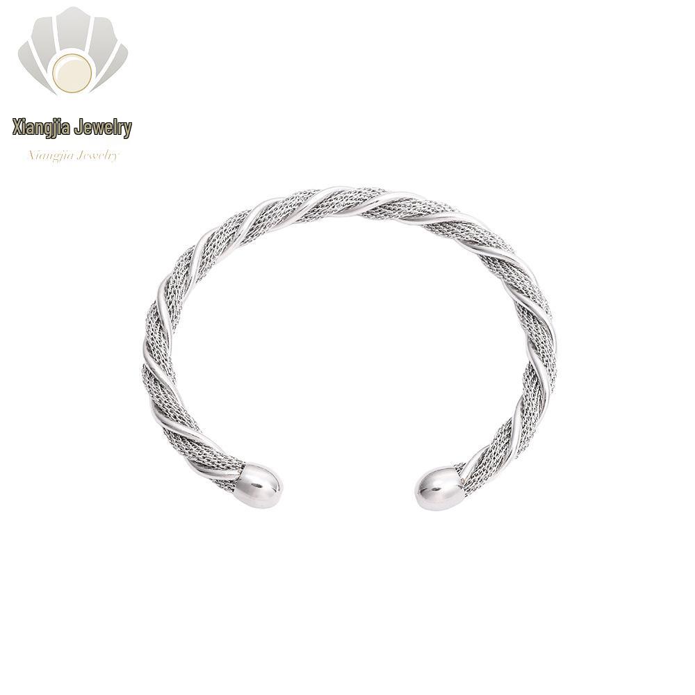 Luxurious European & American Titanium Steel Open Woven Bracelet with Gold Plating