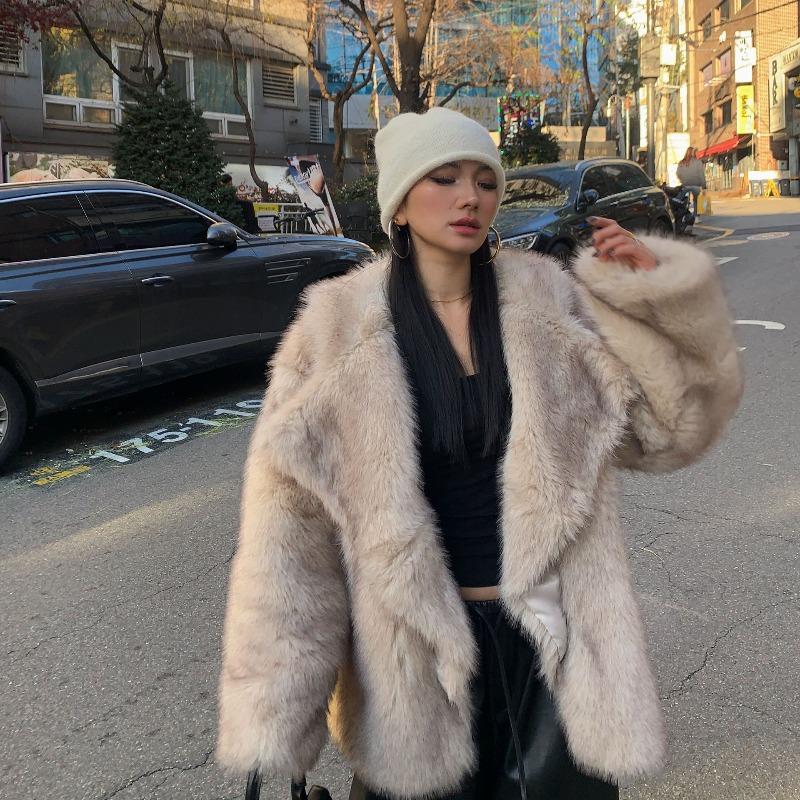 

Меховая куртка Женственность норка средняя и длинная лисий мех свободное уличное плюшевое пальто осень и зима L