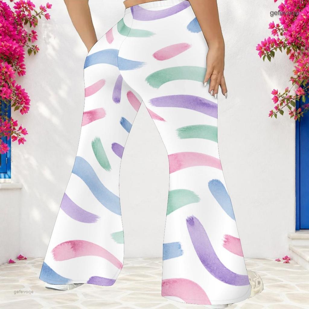 Women Plus Size High Waist Geometric Printed Full Length Flared Pants
