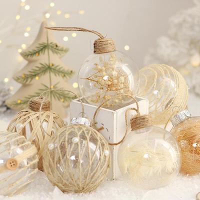 Striped Transparent Linen Christmas Ball Ornaments Set for Tree Decoration