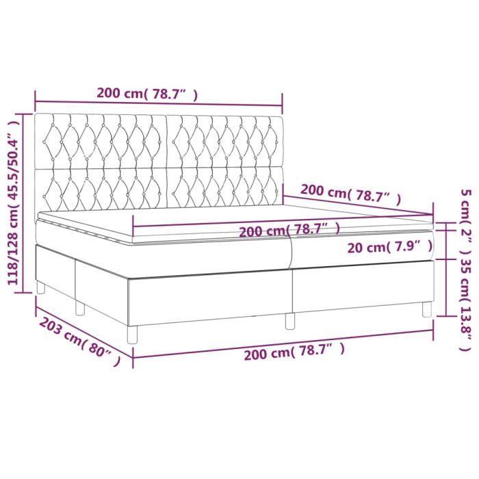 3142045 vidaXL Lit à sommier tapissier avec matelas Taupe 200x200 cm Tissu