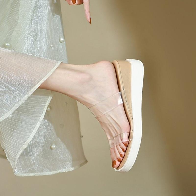 

Летняя обувь Сандалии на танкетке Прозрачные досуговые тапочки на толстой подошве из ПВХ на одной ноге 39 жёлтый