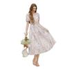 French Floral V-Neck Puff Sleeve Midi Dress