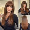 Dark Brown Layered Straight Wig for Women - Chest Length Air Bangs, Daily Natural Medium Long Full Cap Wig, Multiple Dark Brown Options Available