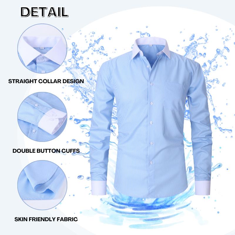 Men's Pocketed Striped Shirt: Business Commute, Crease-Resistant, Long-Sleeved, Plus Size