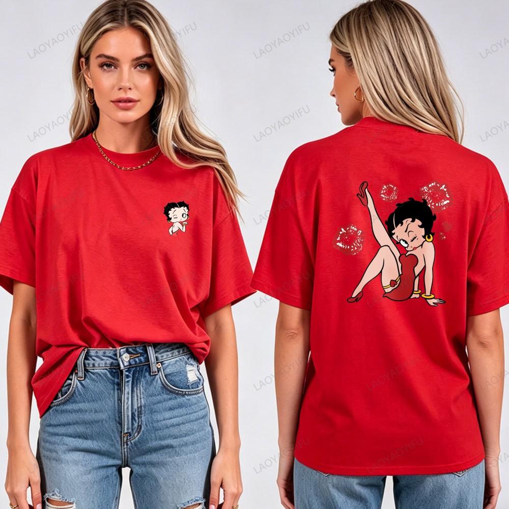 Vintage Animation Betty Boop Pattern T Shirt Men Women Breathable Short Sleeve Tees Hip Hop Style Casual Cotton Streetwear Tops