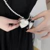 Fashion Long Necklace with Big Mirror Heart Pendant Women Imitation Pearl Shoudler Chain Personality Jewelry Wedding Accessories