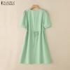 ZANZEA Women Casual V-Neck Solid Color Short Sleeve Summer Dress