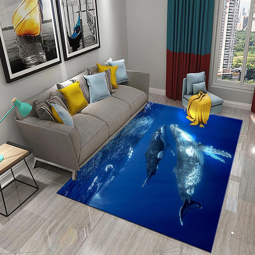 3D Cartoon Whale Carpet Large Rug for Living Room Bedroom Decor Floor Rugs Bathroom Kitchen Entrance Door Non-slip Mat Area Rug