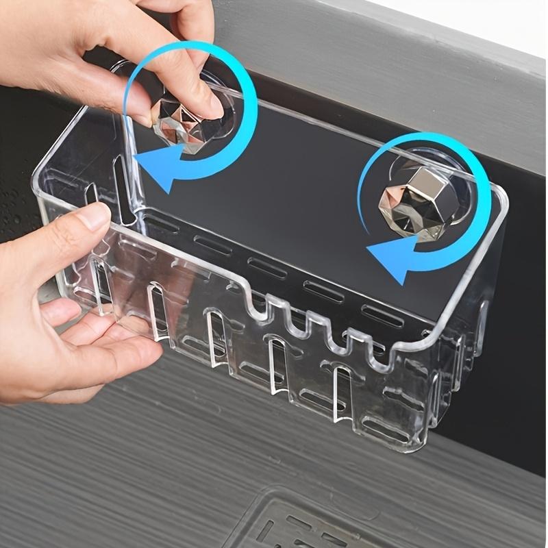 Clear Plastic Sink Organizer Rack with Drainage, Multi-Functional Kitchen Storage Basket, Strong Suction Cup Mount For Sponges and Cleaning Tools
