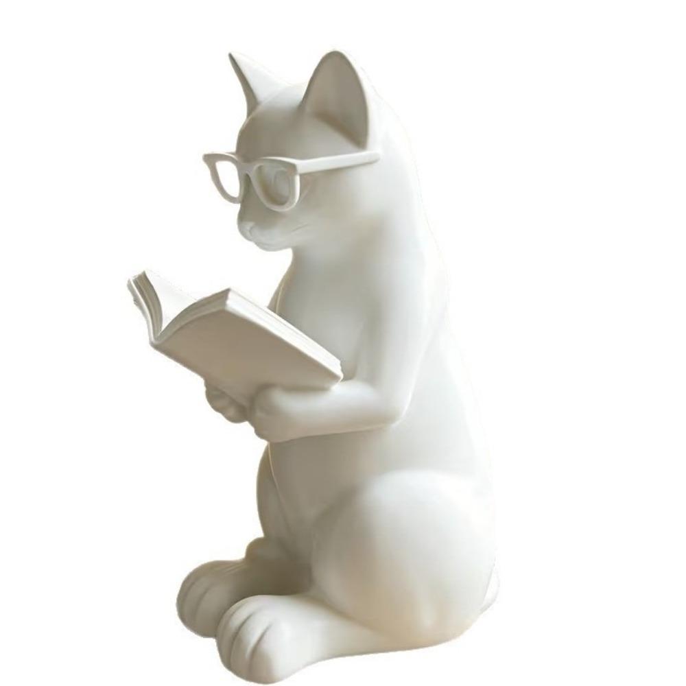 Artistic Cat Sculpture 3D Printed Glasses Cat Statue Funny Desk Ornament  Bookshelf Decor