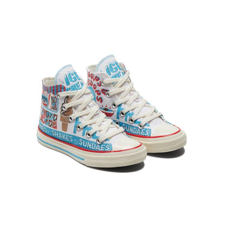 Converse Chuck Taylor All Star 1970s Comfortable Versatile Ice Cream Print High Top Kids Canvas Shoes Kids Sneakers White Blue Red A00395C