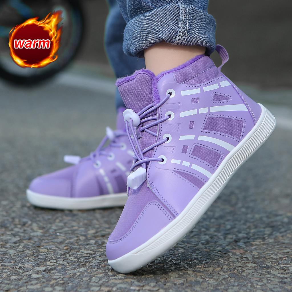 Kinder Schneestiefel mit breiter Zehenpartie, Plüsch-Baumwollschuhe, Jungen Mädchen High-Top Stiefel, Winter Outdoor Wanderschuhe, Warme Freizeitschuhe