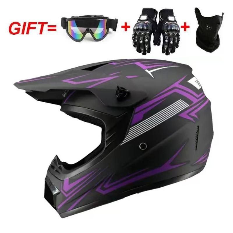 Full Face Motorcycle ATV Dirt Bike Karting Helmet ABS Universal Seasonal Riding Gear With Visor Mask Gloves