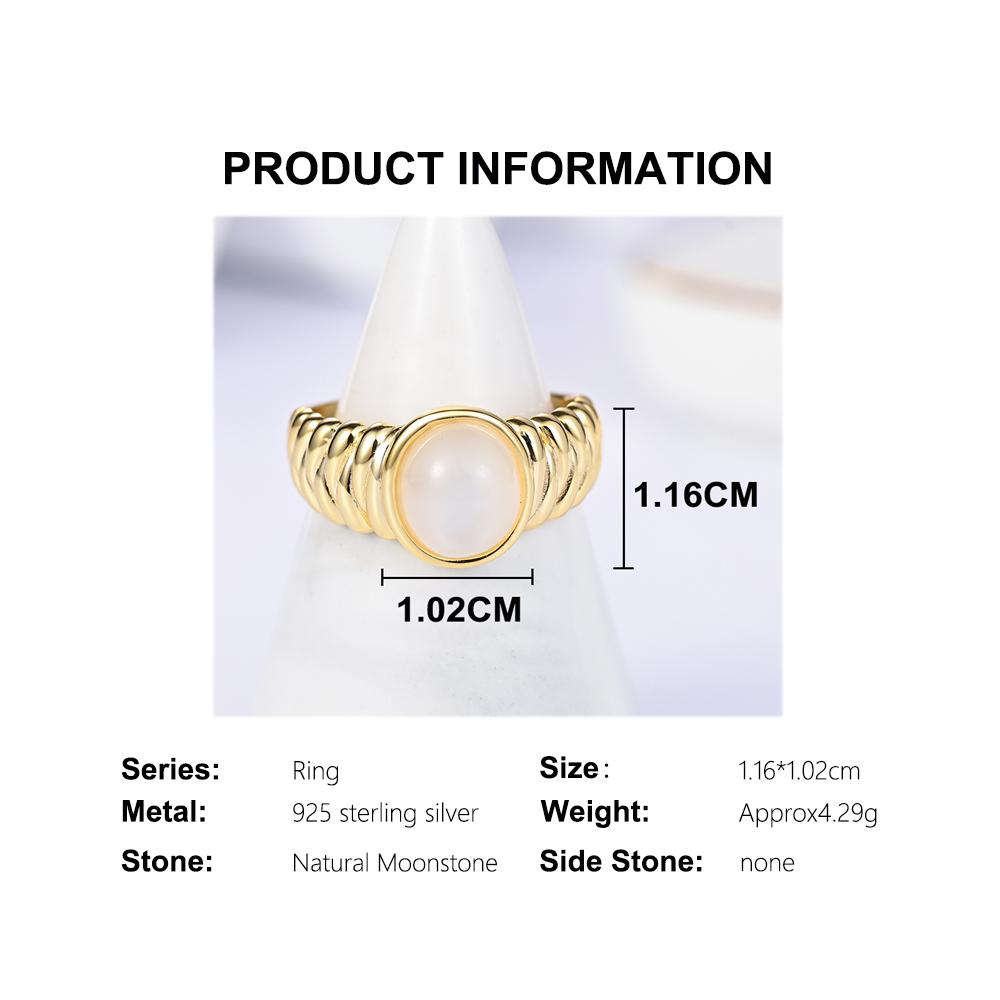 Simple design 925 sterling silver women's rings 3.85ct nature oval 8*10mm white moonstone fine jewelry for Proposal wedding gift