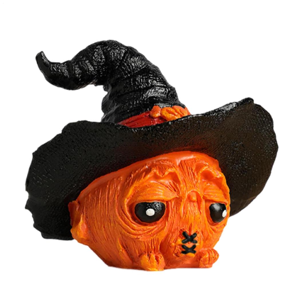 Halloween Pumpkin Resin Figurine - Mini Cute Pumpkin Statue with Hat, Home Decor for Cabinet, Living Room, Party