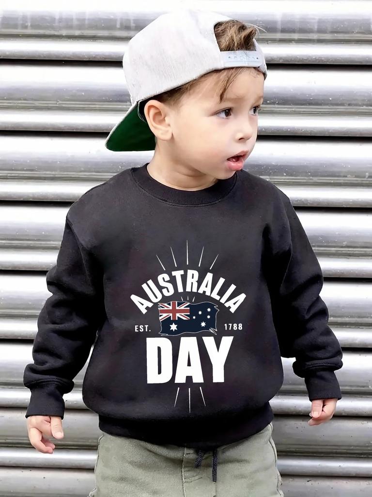 5-21 Australian Boys' Fashion Pullover – Graphic Design, Long-Sleeve Casual Sports Top (Fleece-Lined for Autumn/Winter)