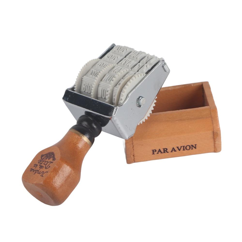 2pcs Retro Vintage Font Wooden Date Stamp Retro Font 2026-2036 Year Rolling Wheel Stamp Adjustable Date Stamp For DIY Crafts
