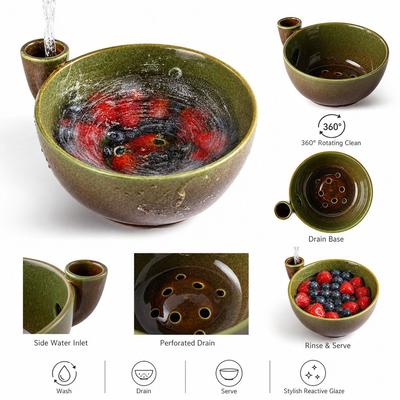 Ceramiczna Miska Jagodowa z Wbudowanymi Otworami Odpływowymi Miska do Płukania Owoców Miska do Mycia Warzyw Zlewozmywak Kuchenny