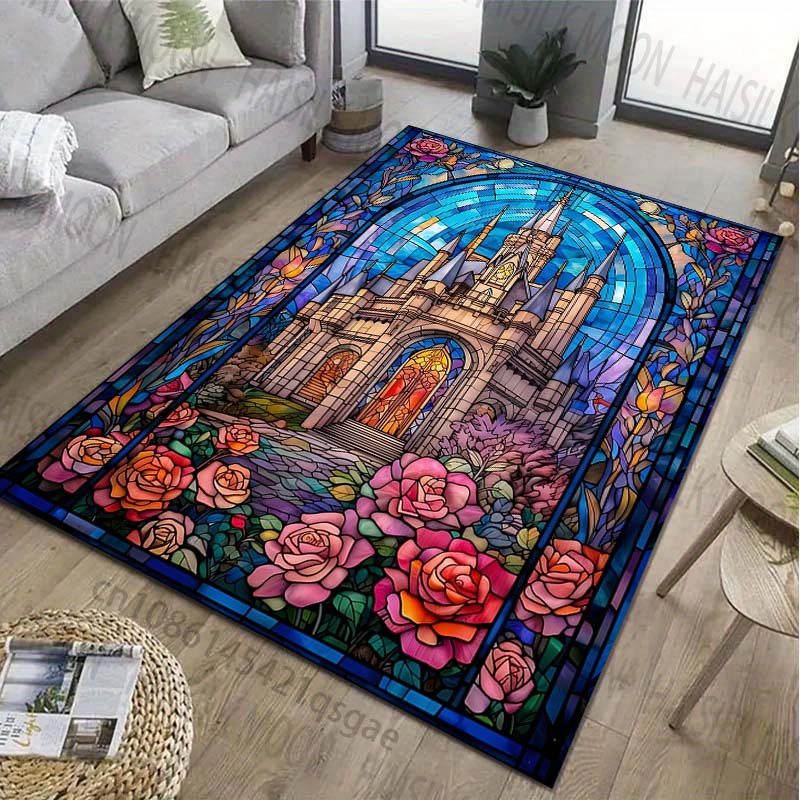 Castle Glass Art Printed Carpet for Living Room Bedroom Bedside Bathroom Floor Mat Area Rugged Sofa Mat Home Decor Large Size