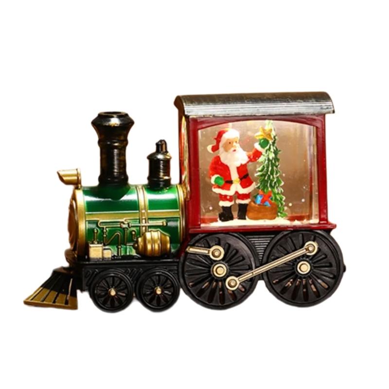 Festival Glowing Christmas Train Figurine Christmas Light Up Miniature Train Scene Ornament for Family Celebration