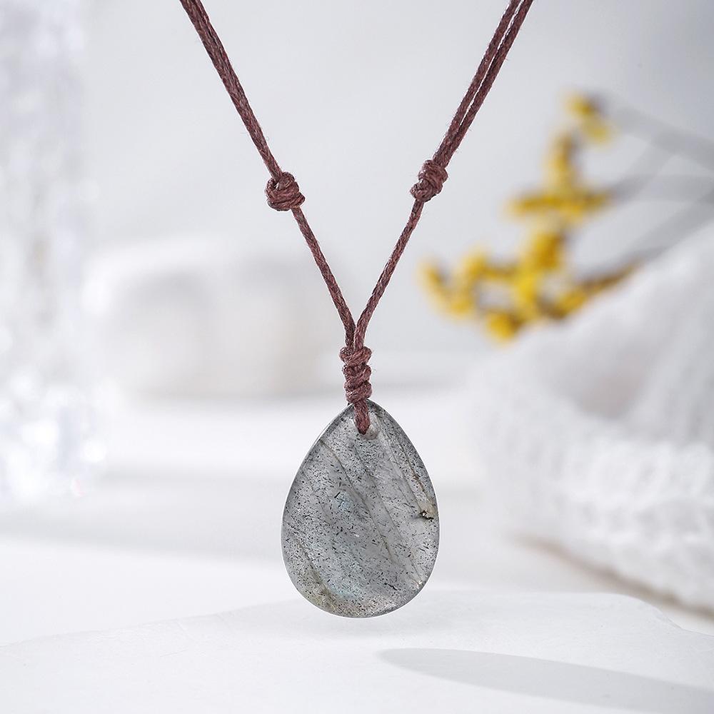 Natural crystal pendant, amethyst necklace, hand woven, water droplet jewelry