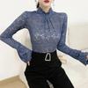 Damen-Spitzenoberteil, schmale Passform, Basisschicht-Shirts, lässiges T-Shirt, Herbst-Outfit, ausgestellte Ärmel, halber Rollkragenpullover