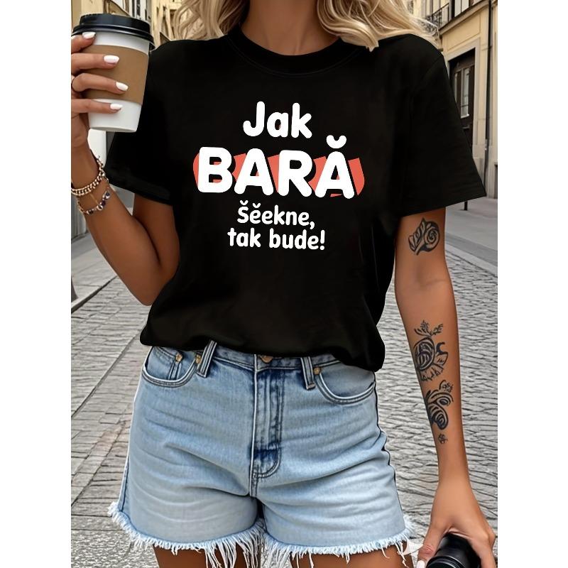 

Bara Seekne Letter Print T - Shirt Women s Spring - Summer Short - Sleeve Crew - Neck Casual T - Shirt, Daily Leisure, Holiday Gift S чёрный