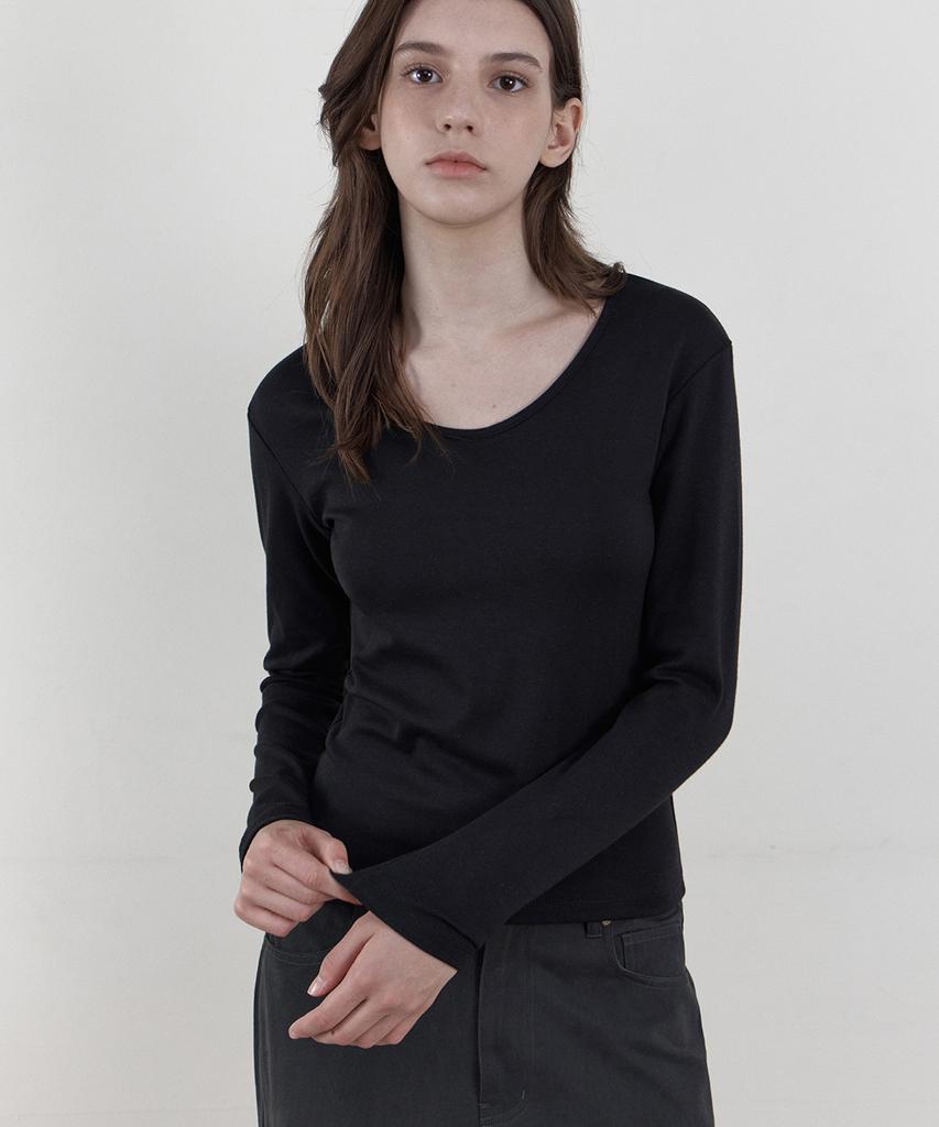 WEDNESDAYOASISFORWOMEN Soft Scoop Neck Long Sleeve T-Shirt_Black(Wb6Tp46)