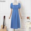 ZANZEA Vestido de Verano Casual para Mujer con Cuello Cuadrado y Manga Corta Elegante