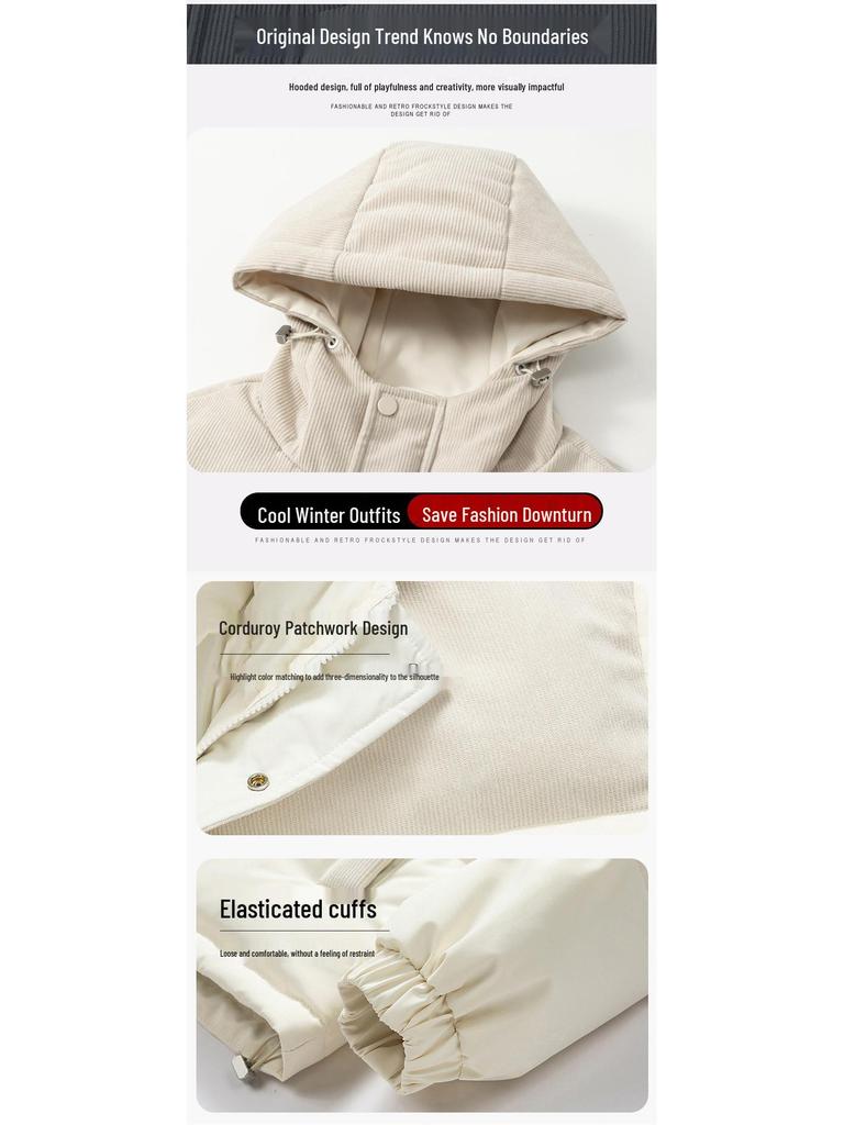 Men's 2025 Winter Corduroy Patchwork Down Jacket - Loose, Casual, Thickened, Warm, Couple Style Coat