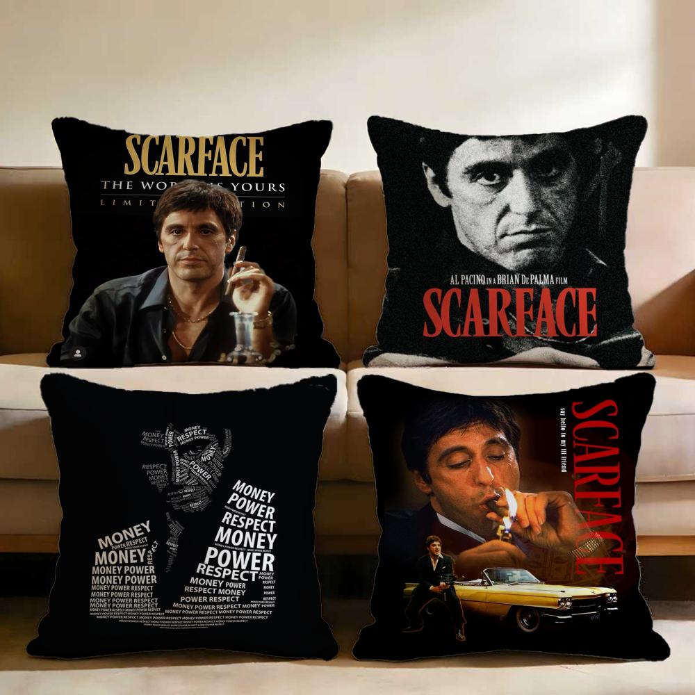 S-Scarface Movie Cushion Cover Multi-Scene Pillow Cover for Home & Car - Reversible, Soft & Durable for Daily Use