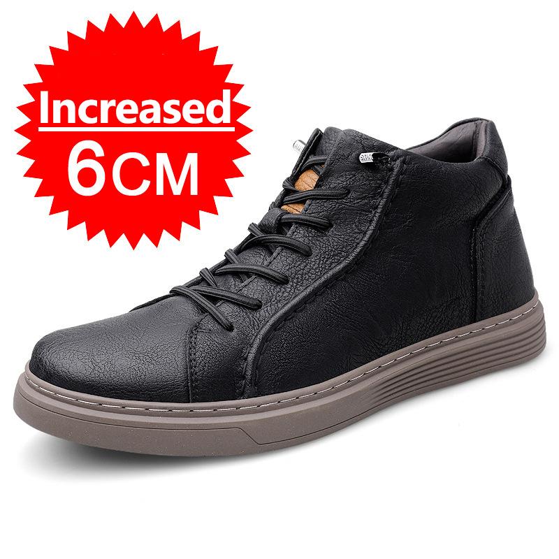 Fashion Men Sneakers Elevator Shoes Hidden Heels Leather Board Shoes Heightening 6CM Increase Casual Sports Height Shoes Big Size 36-46