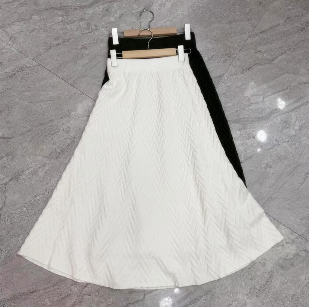 Herbst/Winter A-Linien Strukturierter Lagenstrickrock - Damen Elastischer Bund, Mittellang, Einfarbig